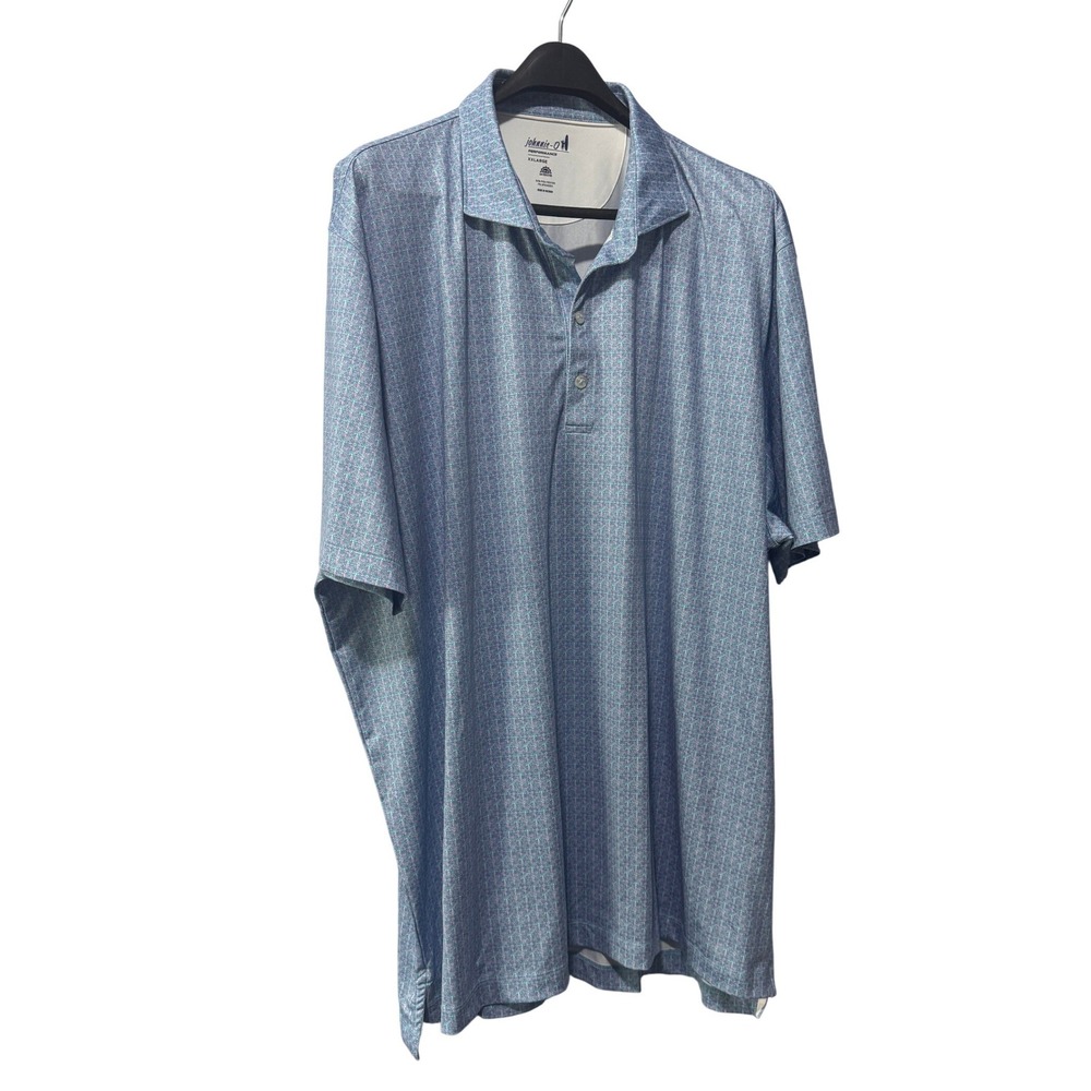 Johnnie-O Performance Golf Polo Mens XXL Blue Purple Geometric‎ Floral UPF 50